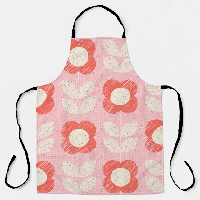 Retro Scandinavian Stylized Floral Seamless Apron (Front)