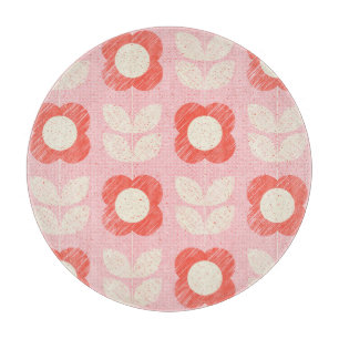 Retro Scandinavian Stylized Floral Seamless Cutting Board
