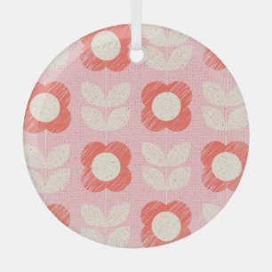 Retro Scandinavian Stylized Floral Seamless Glass Ornament