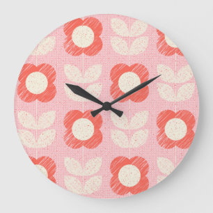 Retro Scandinavian Stylized Floral Seamless Large Clock