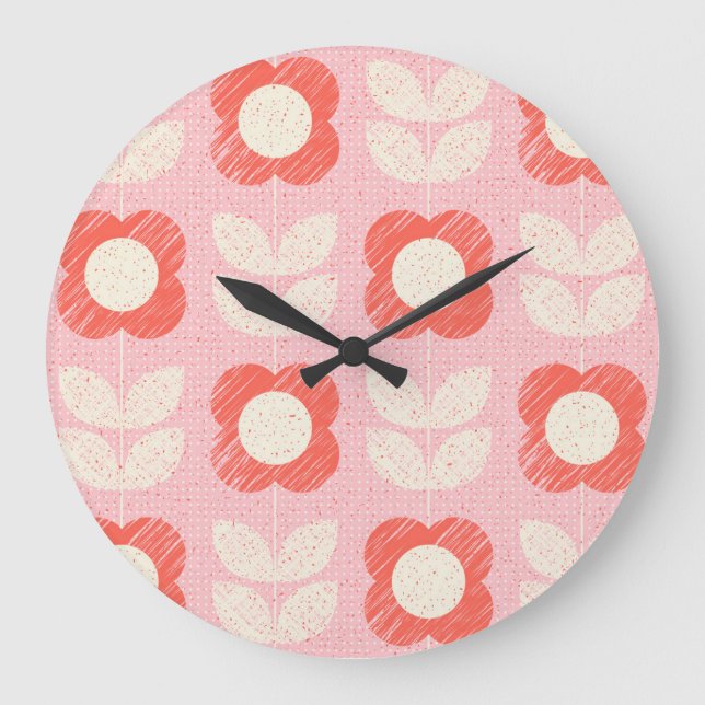 Retro Scandinavian Stylized Floral Seamless Large Clock (Front)