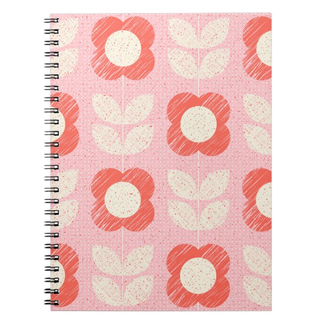 Retro Scandinavian Stylized Floral Seamless Notebook (Front)