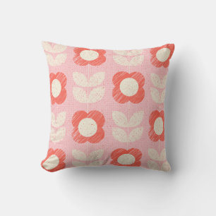 Retro Scandinavian Stylized Floral Seamless Throw Pillow