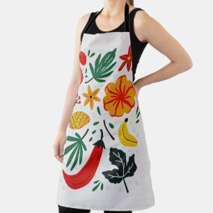 Retro Scandinavian Tropical Floral Fruit Pattern Apron