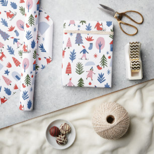 Retro Scandinavian Winter Ski Christmas Wrapping Paper