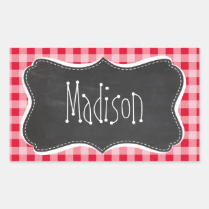 Retro Scarlet Red Gingham; Chalkboard look Sticker