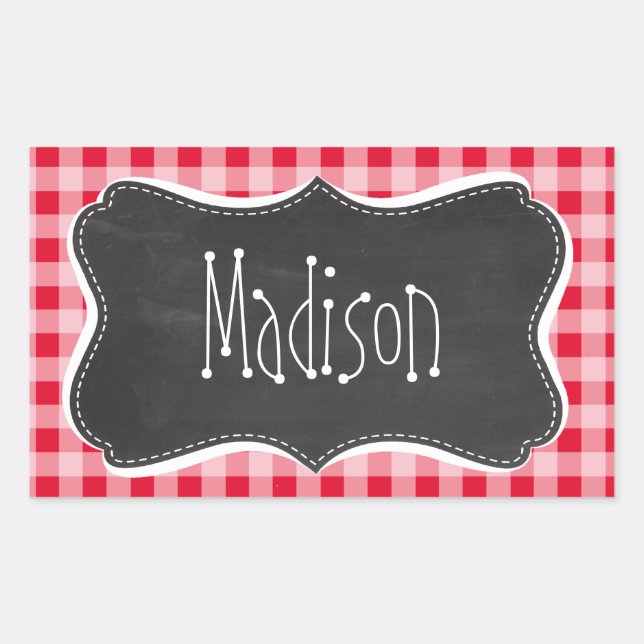 Retro Scarlet Red Gingham; Chalkboard look Sticker (Front)