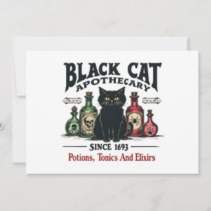 Retro Scary Black Cat Apothecary Witchy Wicca Invitation