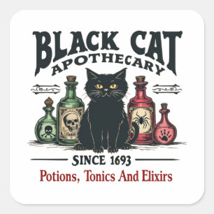 Retro Scary Black Cat Apothecary Witchy Wicca  Square Sticker