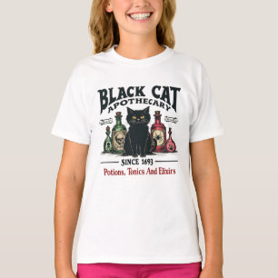 Retro Scary Black Cat Apothecary Witchy Wicca T-Shirt