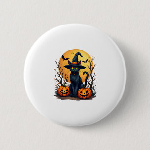 Retro Scary Halloween Costume Black Cat Salem Apot 2 Inch Round Button