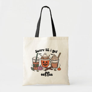 Retro Scary Til I Get Coffee Halloween Tote Bag