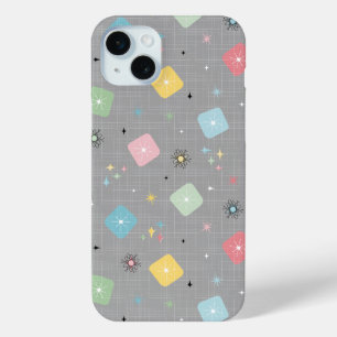 Retro Scattered Atomic Star Explosions Pattern iPhone 15 Mini Case