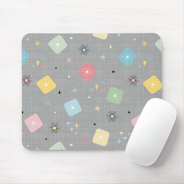 Retro Scattered Atomic Star Explosions Pattern Mouse Pad (With Mouse)
