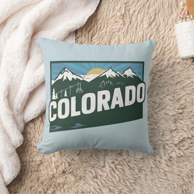Retro Scenic Colorado Silhouette Throw Pillow (Blanket)