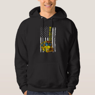 Retro School Bus Driver Patriotic American Flag Hoodie
