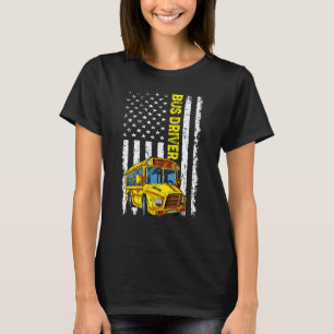 Retro School Bus Driver   Patriotic American Flag T-Shirt