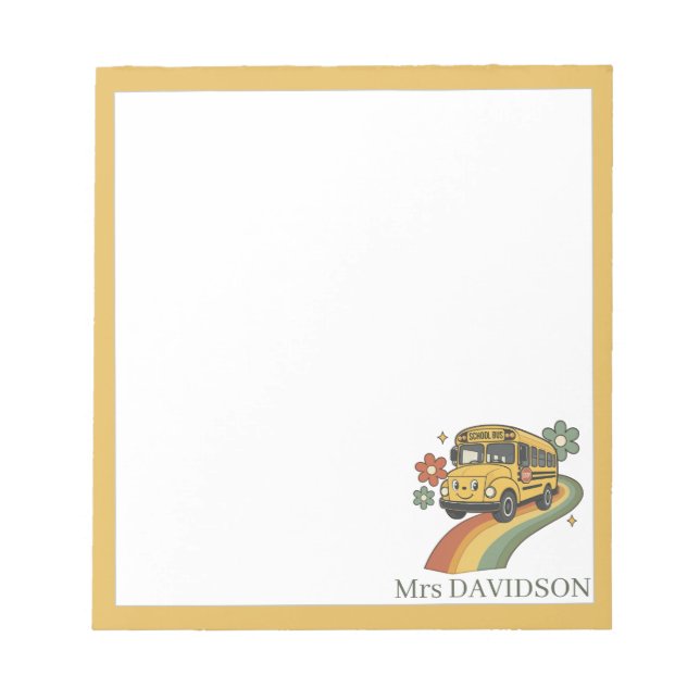 Retro School Bus Personalized Name Notepad (Front)