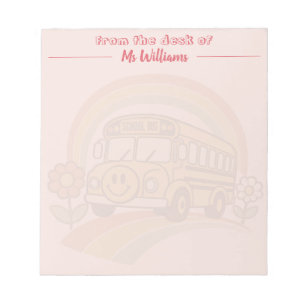 Retro School Bus Personalized Notepad — Blush Pink