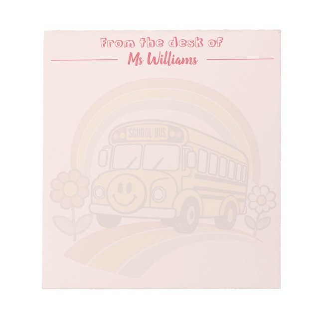 Retro School Bus Personalized Notepad — Blush Pink (Front)