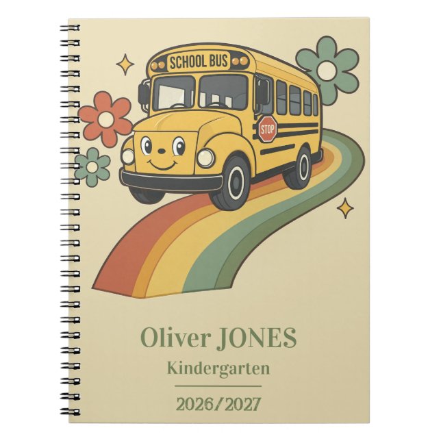 Retro School Bus Rainbow Kindergarten Notebook (Front)