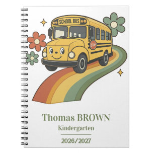 Retro School Bus Rainbow Kindergarten Notebook