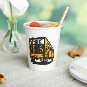 Retro School Bus Vintage Yellow  Paper Cups