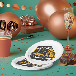 Retro School Bus Vintage Yellow  Paper Plate