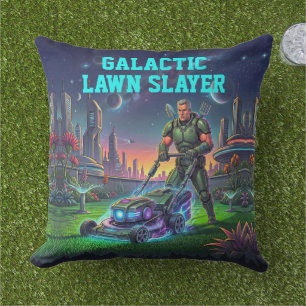 Retro Sci-fi Astronaut Lawn Slayer Home Decor Outdoor Pillow