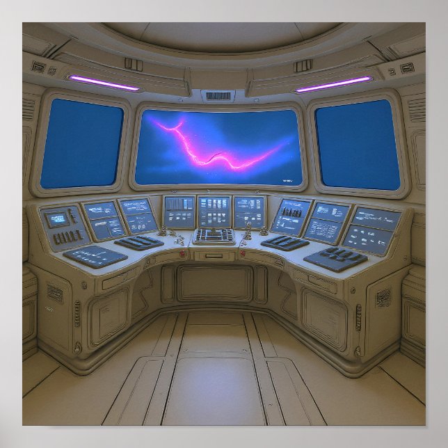 Retro Sci-Fi Cockpit: Pilot's Uplink Console Art Poster (Front)