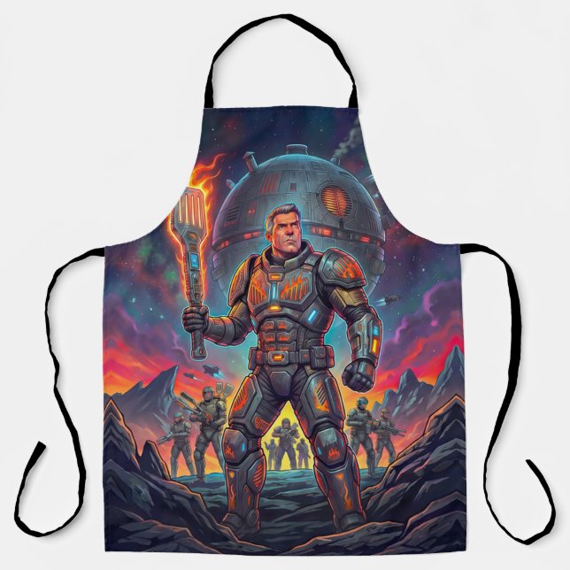 Retro Sci Fi Comic Galactic Grill Master Funny BBQ Apron (Front)