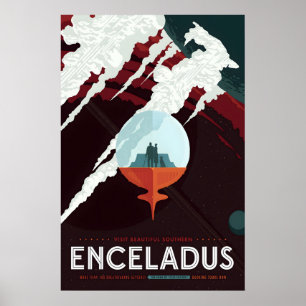 Retro Sci-Fi Enceladus Travel Poster  Futuristic