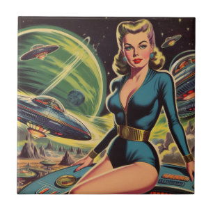 Retro Sci Fi Girl Tile