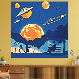 Retro Sci-Fi Planet Scene Canvas Print