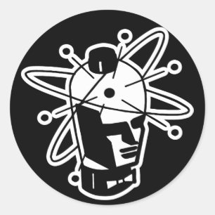 Retro Sci-Fi Robot Head - Black & White Classic Round Sticker