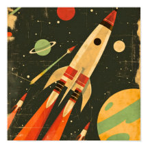 Retro Sci-Fi Rocket Space Illustration Design