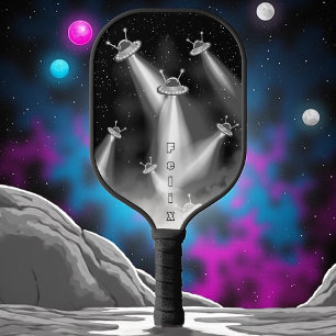 Retro Sci-Fi UFO Invasion Personalized  Pickleball Paddle