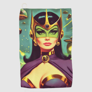 Retro Sci-Fi Woman Golf Towel
