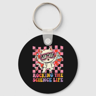 Retro Science Cat Chemistry Teacher Valentine Keychain