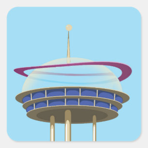 Retro Science fiction skyscraper Square Sticker