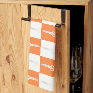 Retro Scissors Orange Chequered Pattern Kitchen Towel