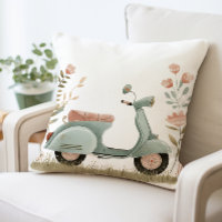 Retro Scooter Pillow, Vintage Floral Scooter