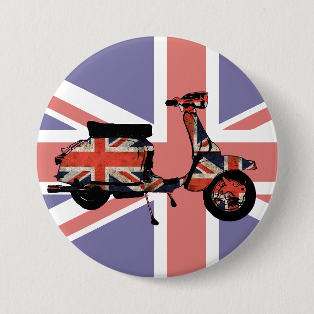 Retro scooter weathered Union jack design 3 Inch Round Button (Front)