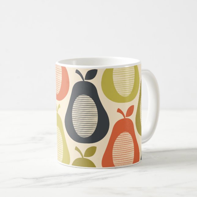 Retro Scribble Pears Pattern Coffee Mug (Front Right)