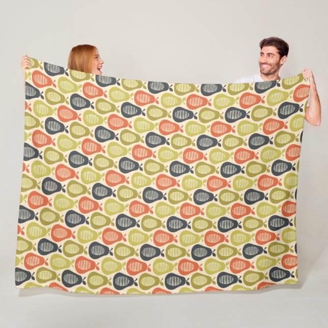 Retro Scribble Pears Pattern Fleece Blanket (In Situ)