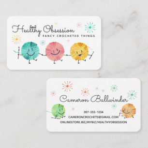Retro scribble yarn crochet hooks business card
