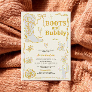Retro scribbles boots bubbly bridal shower invitation