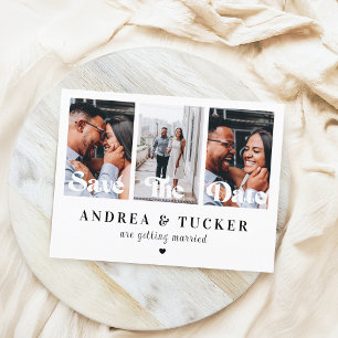 Retro Script 3 Photo Collage Wedding Save The Date Postcard