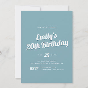 Retro Script   Any Age Blue Birthday Party Invitation
