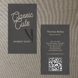 Retro Script Barber Shop QR Code Business Card